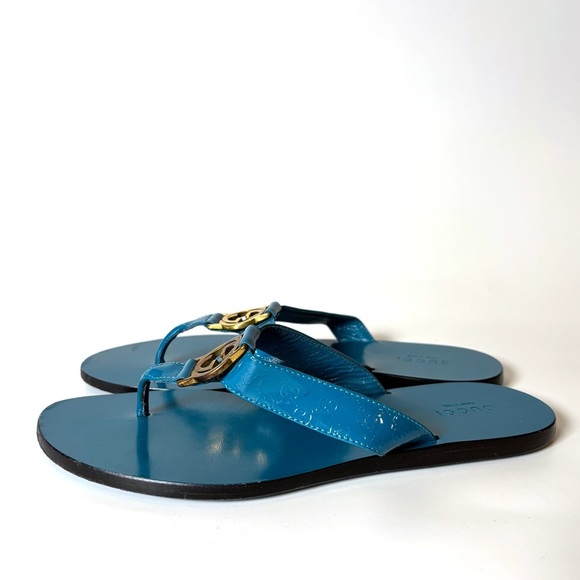 Gucci Blue Patent Leather GG Logo Sandals – Made in Italy size 36.5 - Picture 3 of 7